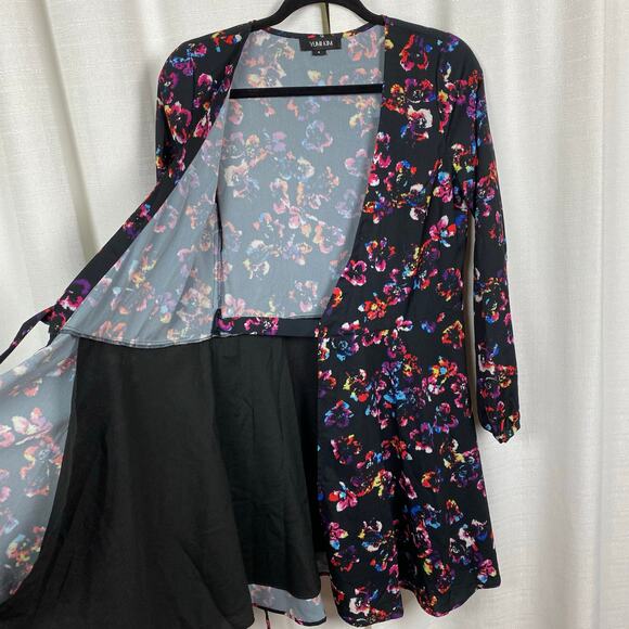 Yumi Kim Black Floral Wrap Mini Dress Sz.S - Picture 7 of 14